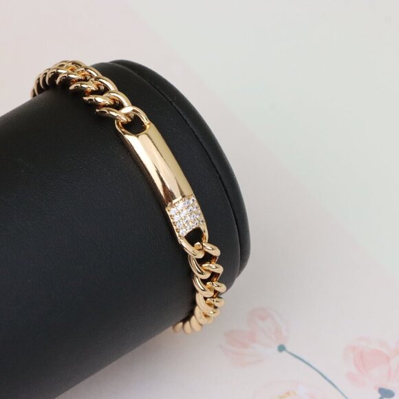 "Elegant Rose Gold Bracelet with Polished Bar & CZ Accent, XPBL0946 - Picture 6 of 13